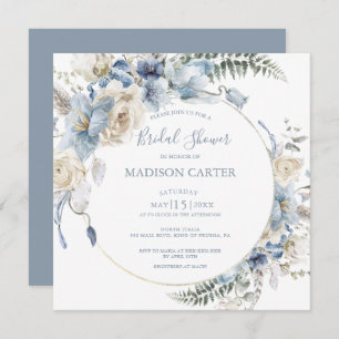 Elegant Dusty Blue Floral Bridal Shower Kaart