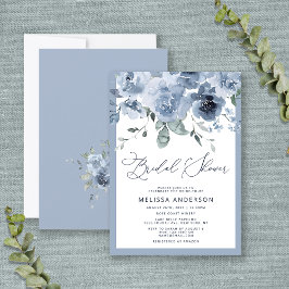 Elegant Dusty Blue Floral Bridal Shower Kaart