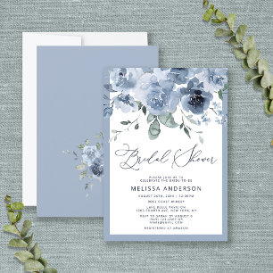 Elegant Dusty Blue Floral Bridal Shower Kaart
