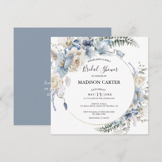 Elegant Dusty Blue Floral Bridal Shower Kaart (Voorkant / Achterkant)