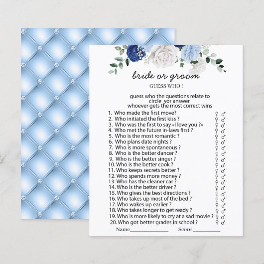 Elegant Dusty Blue Floral bride of groom games Pap (Voorkant / Achterkant)