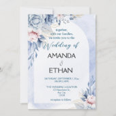 Elegant dusty blue floral bruiloft kaart (Voorkant)