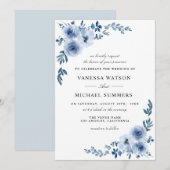 Elegant dusty blue floral bruiloft kaart (Voorkant / Achterkant)