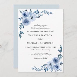 Elegant dusty blue floral bruiloft kaart