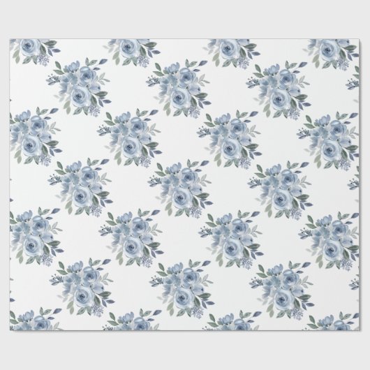 Elegant Dusty Blue Floral Cadeaupapier (Vlak)