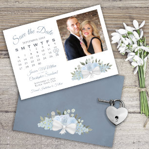 Elegant Dusty Blue Floral Calendar Foto Weddenscha Save The Date