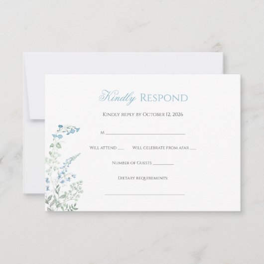 Elegant Dusty blue Floral Calligraphy RSVP Kaartje (Voorkant)