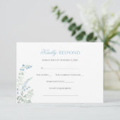 Elegant Dusty blue Floral Calligraphy RSVP Kaartje (Staand voorkant)