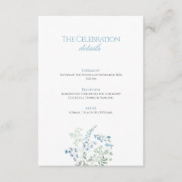 Elegant Dusty blue Floral Calligraphy Wedding Informatiekaartje