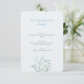 Elegant Dusty blue Floral Calligraphy Wedding Informatiekaartje (Staand voorkant)