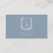 Elegant Dusty Blue Floral Crest Bruiloft Website Informatiekaartje (Achterkant)
