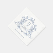 Elegant Dusty Blue Floral Crest Monograms Wedding Servet (Hoek)