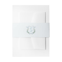 Elegant Dusty Blue Floral Crest Wedding Uitnodigingen Wikkel