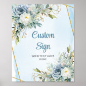 Elegant Dusty Blue Floral Custom Wedding Sign Poster (Voorkant)