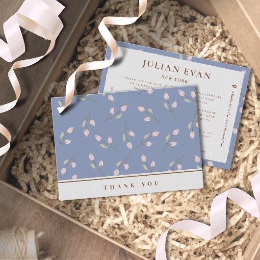 Elegant Dusty Blue Floral Dank u Visitekaartje