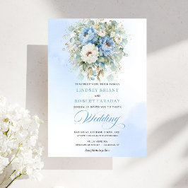 Elegant Dusty Blue Floral Digital Wedding Invite Kaart
