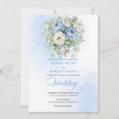 Elegant Dusty Blue Floral Digital Wedding Invite Kaart (Voorkant)