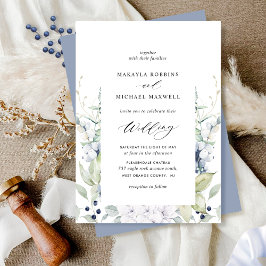 Elegant Dusty Blue Floral en Greenery Wedding Kaart