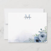 Elegant Dusty Blue Floral Eucalyptus Monogram Notitiekaartje (Voorkant)