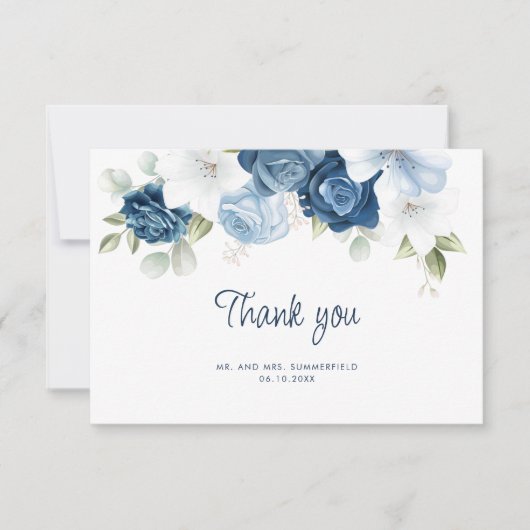 Elegant Dusty Blue Floral Eucalyptus Wedding Bedankkaart (Voorkant)