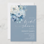 Elegant Dusty Blue Floral Flowers Bridal Shower Kaart (Voorkant)