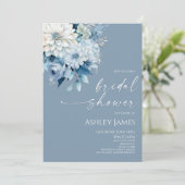Elegant Dusty Blue Floral Flowers Bridal Shower Kaart (Staand voorkant)