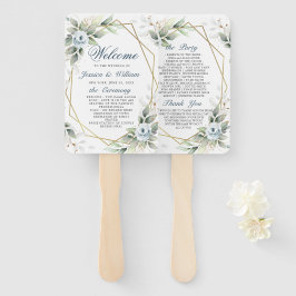 Elegant Dusty Blue Floral Foliage Trouwprogramma Handwaaier