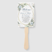 Elegant Dusty Blue Floral Foliage Trouwprogramma Handwaaier (Voorkant)