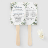 Elegant Dusty Blue Floral Foliage Trouwprogramma Handwaaier (Voorkant en achterkant)