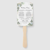 Elegant Dusty Blue Floral Foliage Trouwprogramma Handwaaier (Achterkant)