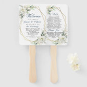 Elegant Dusty Blue Floral Foliage Trouwprogramma Handwaaier (Voorkant en achterkant)