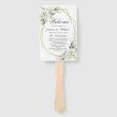 Elegant Dusty Blue Floral Foliage Trouwprogramma Handwaaier (Voorkant)