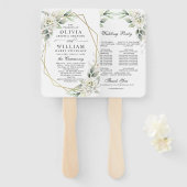 Elegant Dusty Blue Floral Foliage Trouwprogramma Handwaaier (Voorkant en achterkant)