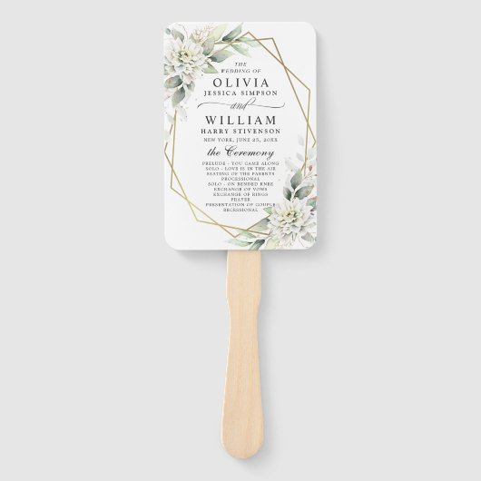 Elegant Dusty Blue Floral Foliage Trouwprogramma Handwaaier (Voorkant)