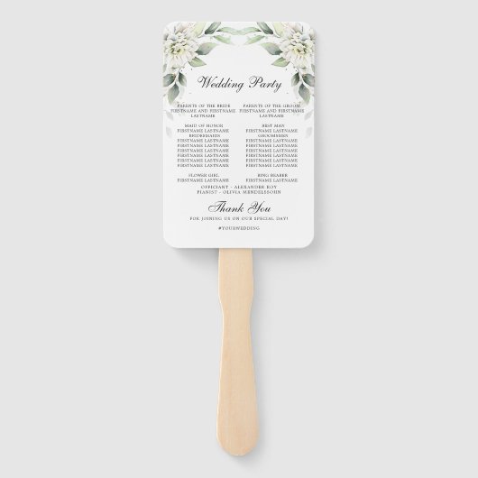 Elegant Dusty Blue Floral Foliage Trouwprogramma Handwaaier (Achterkant)