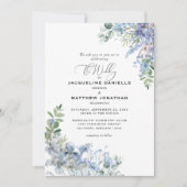 Elegant Dusty Blue Floral Foliage Wedding Kaart (Voorkant)