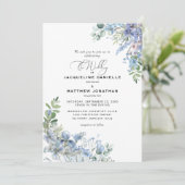 Elegant Dusty Blue Floral Foliage Wedding Kaart (Staand voorkant)