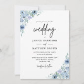 Elegant Dusty Blue Floral Foto Bruiloft Kaart (Voorkant)