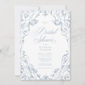Elegant Dusty Blue Floral Frame Bridal Shower Kaart (Voorkant)