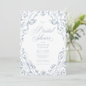 Elegant Dusty Blue Floral Frame Bridal Shower Kaart (Staand voorkant)
