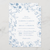 Elegant Dusty Blue Floral Garden QR Code Wedding Kaart (Voorkant / Achterkant)