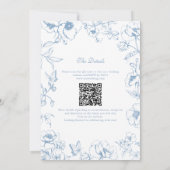 Elegant Dusty Blue Floral Garden QR Code Wedding Kaart (Achterkant)