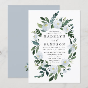 Elegant Dusty Blue Floral Garden verlovingsfeest Kaart