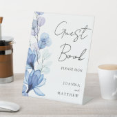 Elegant Dusty Blue Floral gastenboek Reclamebord Met Voetstuk (Insitu)