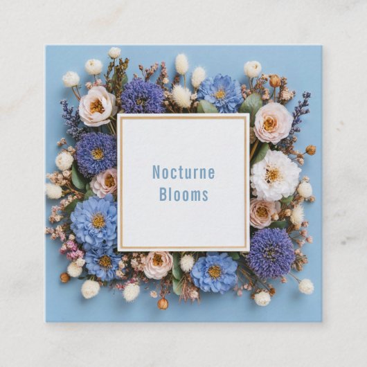 Elegant Dusty Blue Floral Gold Frame Rustic Wreath Vierkante Visitekaartje (Voorkant)