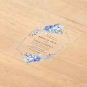Elegant Dusty Blue Floral Gold Geometric Wedding Acryl Uitnodigingen (Laagn)