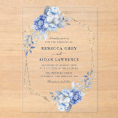 Elegant Dusty Blue Floral Gold Geometric Wedding Acryl Uitnodigingen (Voorkant)