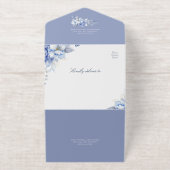 Elegant Dusty Blue Floral Gold Geometric Wedding All In One Uitnodiging (Buiten)