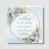 Elegant Dusty Blue Floral Gold Wedding Guest Book Gastenboek (Voorkant)