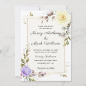 Elegant dusty blue floral Golden lijst bruiloft Kaart (Voorkant)